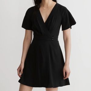 Madewell || black pleated-waist true-wrap mini dress